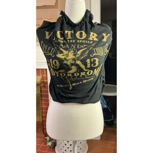 VTG USA Made Lucky 13 Motordrome Halter Top Black Gold Biker Rockabilly XL
